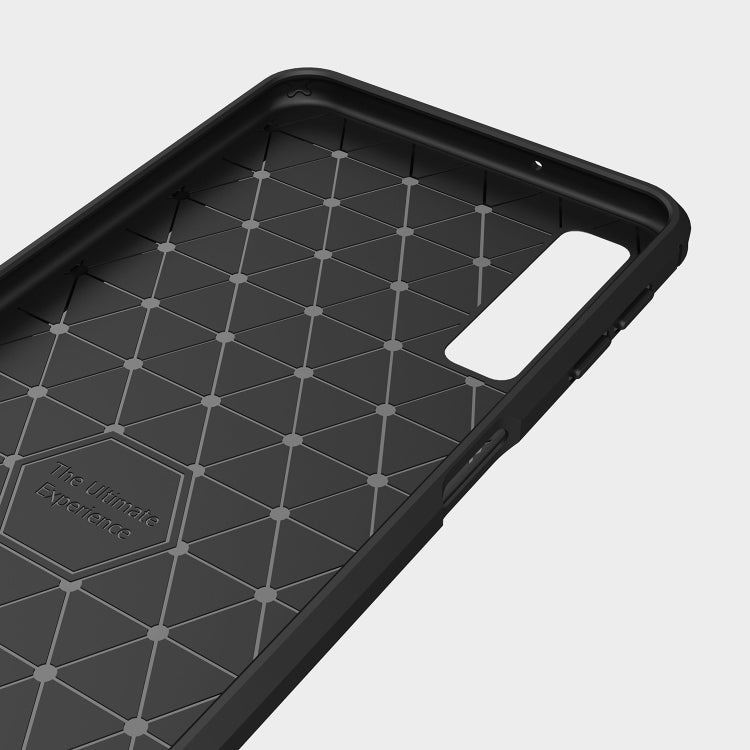 Coque de protection arrière en TPU souple, antichoc et antidérapante, en fibre de carbone brossée, pour Galaxy A7 (2018) / A750