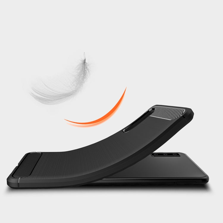 Coque de protection arrière en TPU souple, antichoc et antidérapante, en fibre de carbone brossée, pour Galaxy A7 (2018) / A750