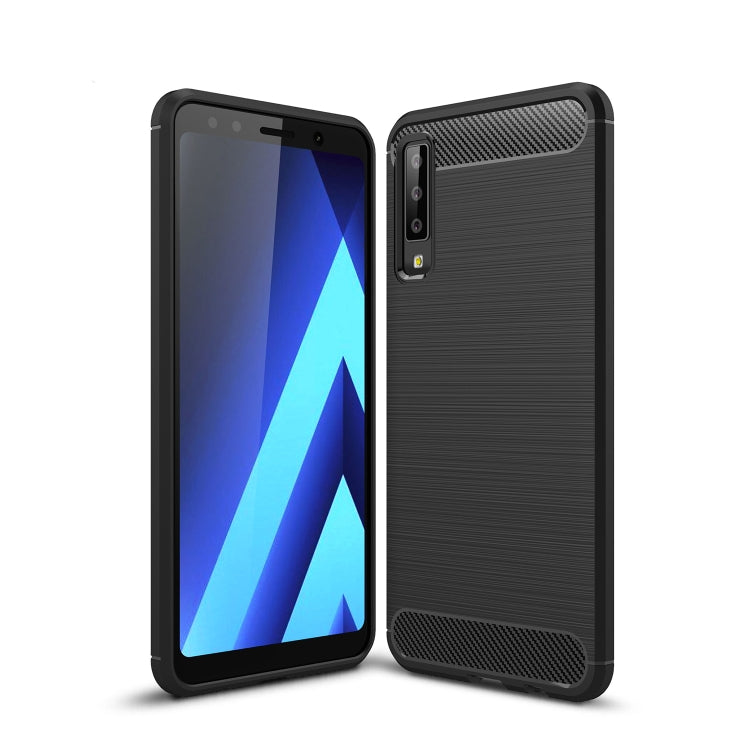 Coque de protection arrière en TPU souple, antichoc et antidérapante, en fibre de carbone brossée, pour Galaxy A7 (2018) / A750