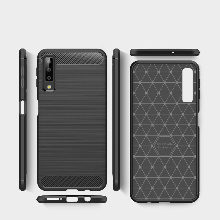 Coque de protection arrière en TPU souple, antichoc et antidérapante, en fibre de carbone brossée, pour Galaxy A7 (2018) / A750