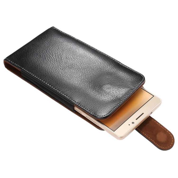 6.3 inch Litchi Texture Vertical Flip Upright Genuine Leather Case / Waist Bag with Rotatable Back Splint for Galaxy Mega 6.3 / i9200 / i9208 / 9152 / 9158 / p709, etc