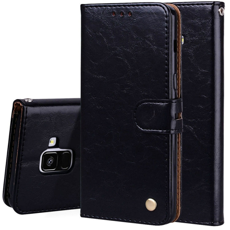 For Galaxy A8 (2018) Business Style Oil Wax Texture Horizontal Flip Leather Case with Holder & Card Slots & Wallet