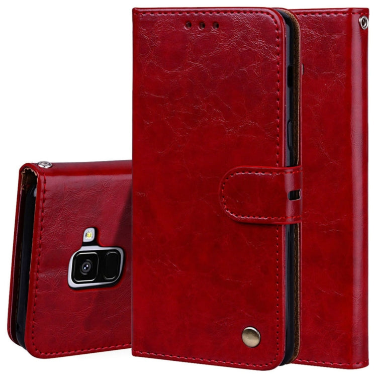 For Galaxy A8 (2018) Business Style Oil Wax Texture Horizontal Flip Leather Case with Holder & Card Slots & Wallet