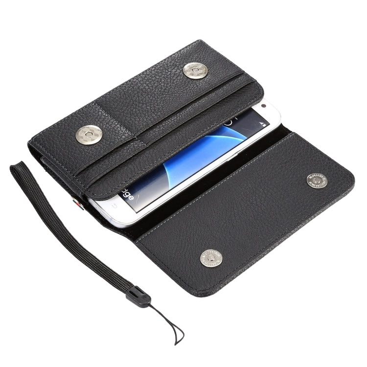 Universal Litchi Texture Vertical Flip Thwartwise PU Leather Case / Waist Bag with Back Splint & Card Slots & 15cm Lanyard for Galaxy S7 Edge & S7 & S6 Edge & S6, Huawei P9 & P9 Lite & P9 Plus & Sony Xperia Z5, Xiaomi Redmi 4, Size: 15.5 x 8 x 1.8 cm