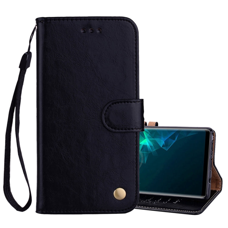 Étui à rabat horizontal en cuir texturé à l'huile et à la cire, style professionnel, avec support, emplacements pour cartes et portefeuille pour Galaxy Note 9.