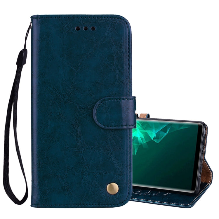 Étui à rabat horizontal en cuir texturé à l'huile et à la cire, style professionnel, avec support, emplacements pour cartes et portefeuille pour Galaxy Note 9.