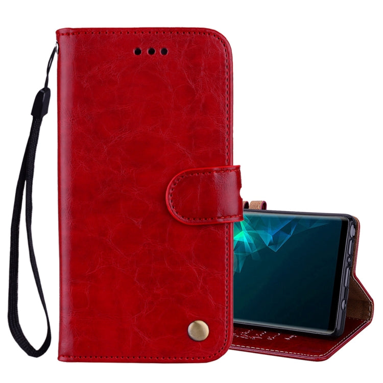 Étui à rabat horizontal en cuir texturé à l'huile et à la cire, style professionnel, avec support, emplacements pour cartes et portefeuille pour Galaxy Note 9.