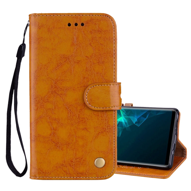 Étui à rabat horizontal en cuir texturé à l'huile et à la cire, style professionnel, avec support, emplacements pour cartes et portefeuille pour Galaxy Note 9.