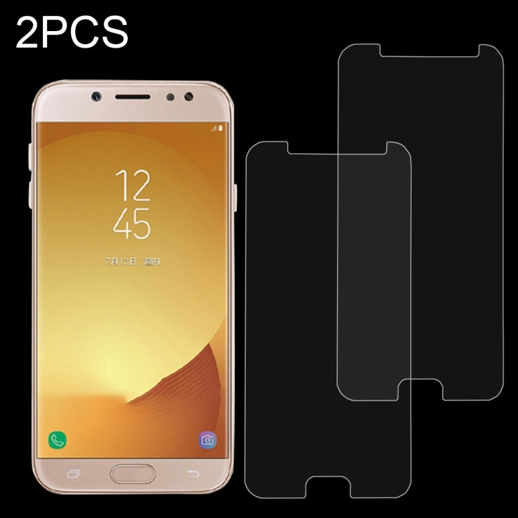 2 PCS For Galaxy J7 (2017) (EU Version) 0.26mm 9H Surface Hardness 2.5D Explosion-proof Non-full Screen Tempered Glass Screen Film, For Galaxy J7 (2017) (EU Version) (2 PCS)