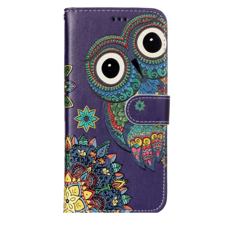 Étui à rabat horizontal en cuir brillant avec motif loup en relief, avec support, emplacements pour cartes et portefeuille, pour Galaxy S9+