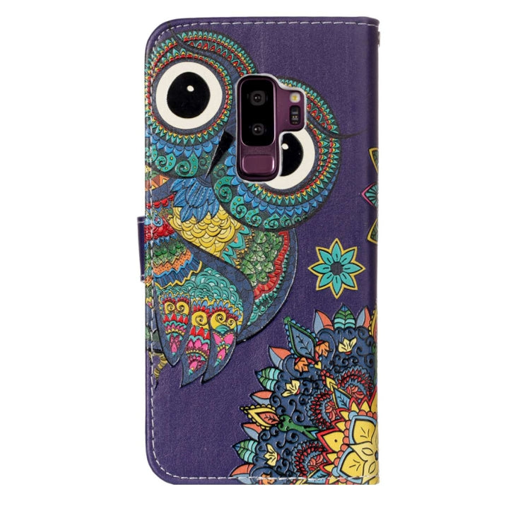 Étui à rabat horizontal en cuir brillant avec motif loup en relief, avec support, emplacements pour cartes et portefeuille, pour Galaxy S9+