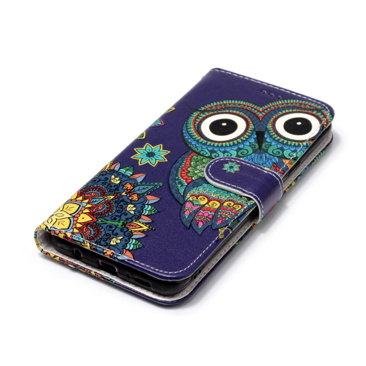 Étui à rabat horizontal en cuir brillant avec motif loup en relief, avec support, emplacements pour cartes et portefeuille, pour Galaxy S9+