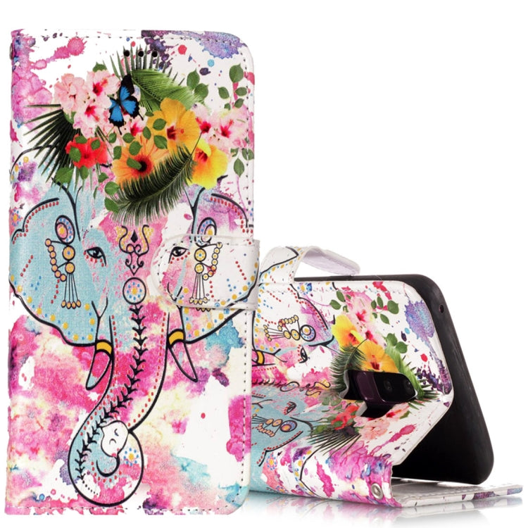 Étui à rabat horizontal en cuir brillant avec motif loup en relief, avec support, emplacements pour cartes et portefeuille, pour Galaxy S9+