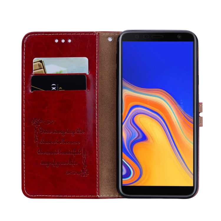 Business Style Oil Wax Texture Horizontal Flip Leather Case for Galaxy J4+, with Holder & Card Slots & Wallet, For Galaxy J4+