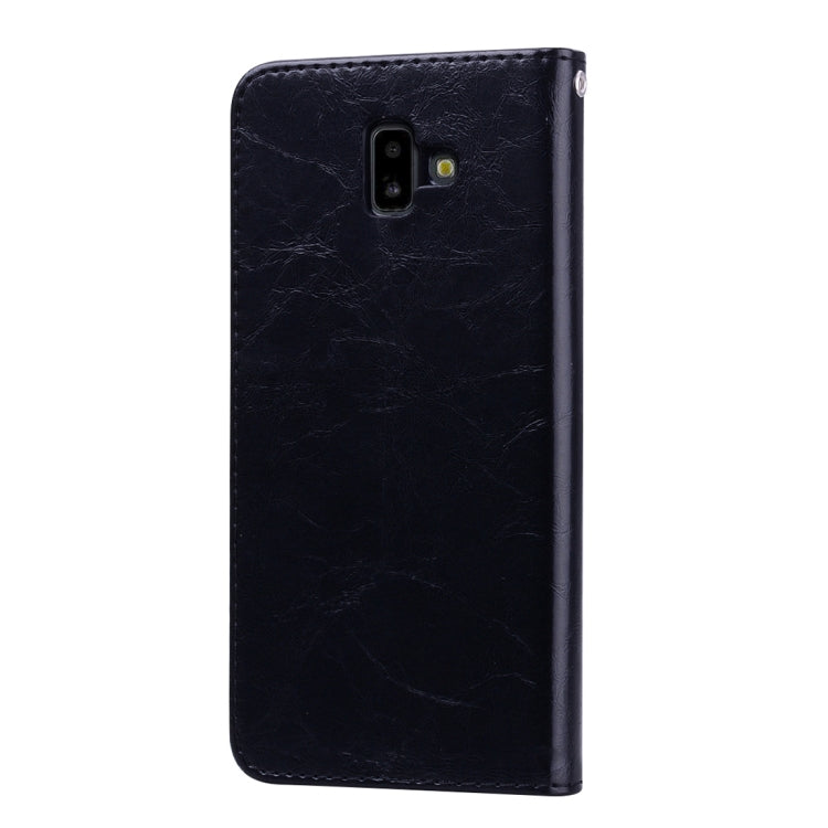 Business Style Oil Wax Texture Horizontal Flip Leather Case for Galaxy J6+, with Holder & Card Slots & Wallet