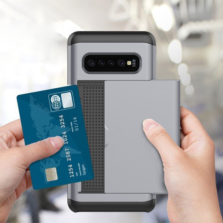 Coque de protection robuste et résistante aux chocs pour Galaxy S10, avec emplacement pour carte.