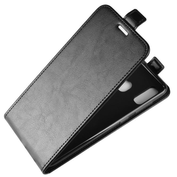 Étui à rabat vertical en cuir texturé R64 pour Galaxy A20e, avec emplacements pour cartes et cadre photo