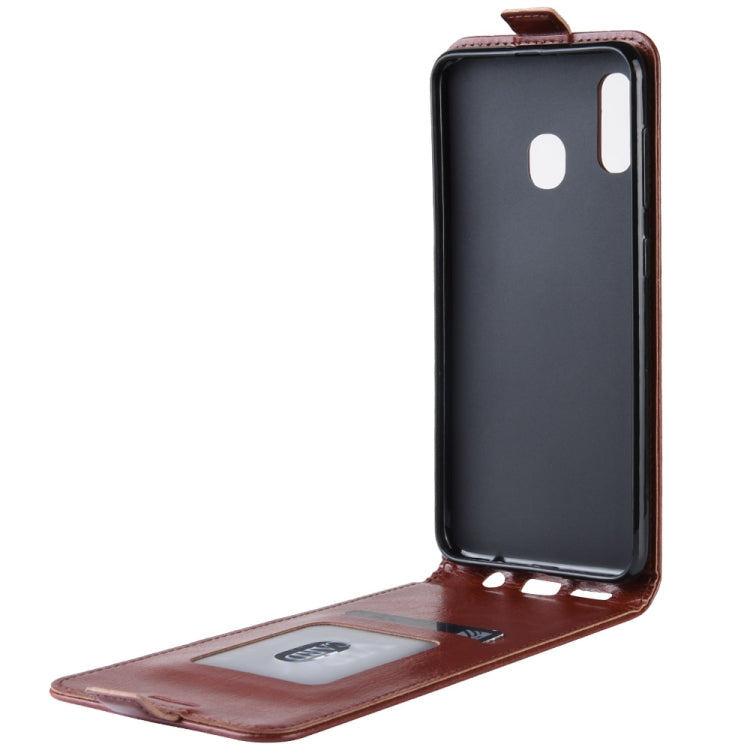 Étui à rabat vertical en cuir texturé R64 pour Galaxy A20e, avec emplacements pour cartes et cadre photo