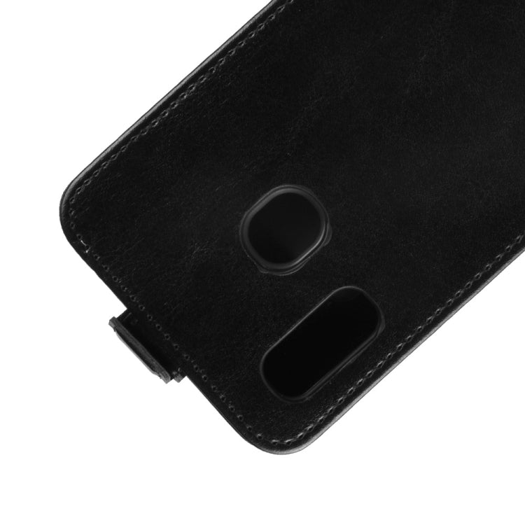 Étui à rabat vertical en cuir texturé R64 pour Galaxy A20e, avec emplacements pour cartes et cadre photo