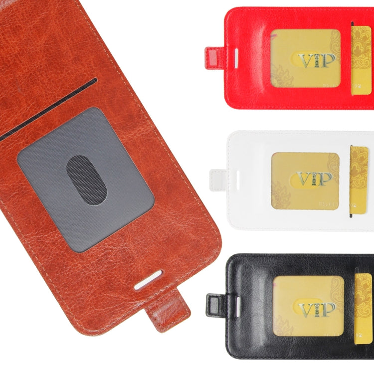 Étui à rabat vertical en cuir texturé R64 pour Galaxy A20e, avec emplacements pour cartes et cadre photo