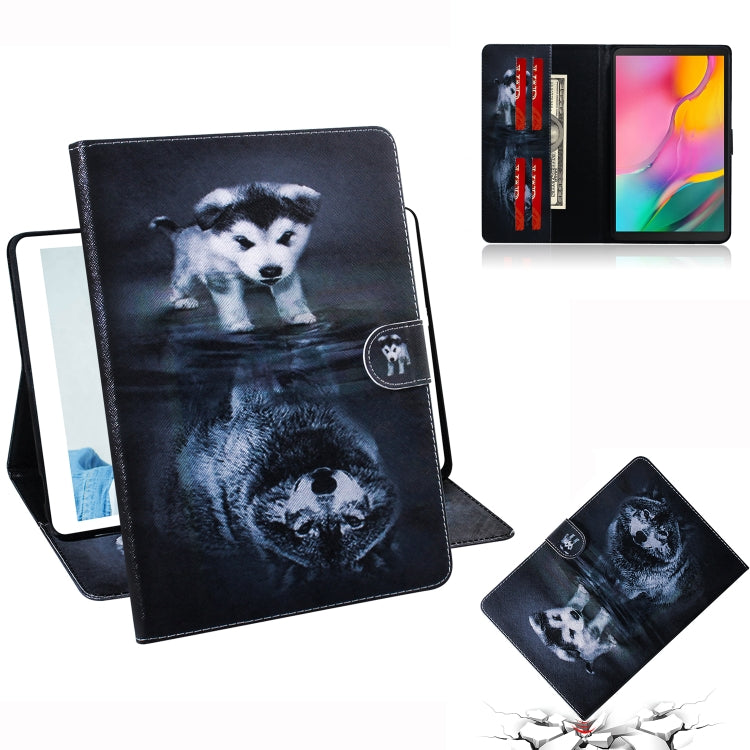 Étui à rabat horizontal en cuir à motif loup et chien pour Galaxy Tab A 10.1 (2019) T510/T515, avec support, fente pour cartes et portefeuille, pour Galaxy Tab A 10.1 (2019)