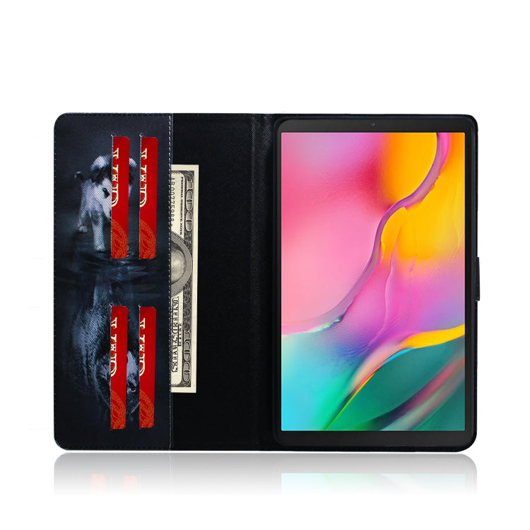 Étui à rabat horizontal en cuir à motif loup et chien pour Galaxy Tab A 10.1 (2019) T510/T515, avec support, fente pour cartes et portefeuille, pour Galaxy Tab A 10.1 (2019)