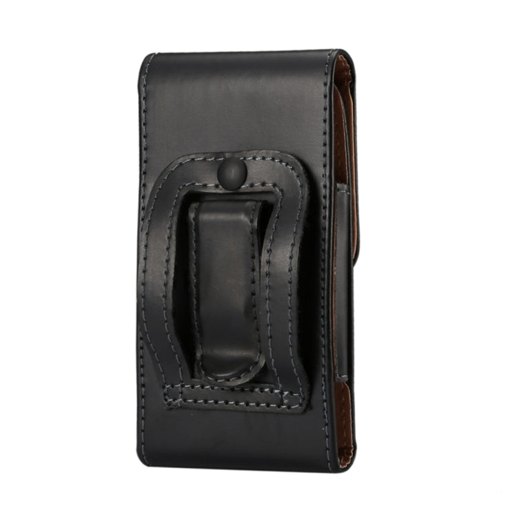 Men Glossy Texture Portable Mobile Phone Back Buckle Vertical Sleeve Waist Pack Leather Case for 6.3 Inch or Below Smartphones, 6.3 inch Glossy Texture