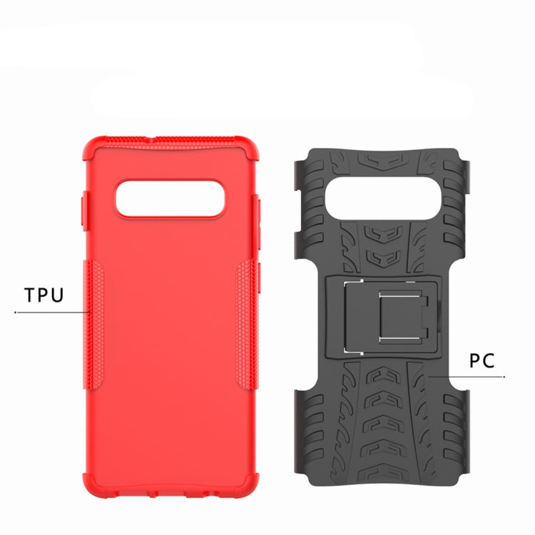 Tire Texture TPU+PC Shockproof Case for Galaxy S10+, with Holder, For Galaxy S10+