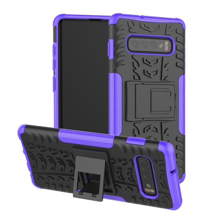 Tire Texture TPU+PC Shockproof Case for Galaxy S10+, with Holder, For Galaxy S10+