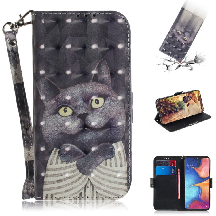 3D Colored Drawing Hug Cat Pattern Horizontal Flip Leather Case for Galaxy A20e, with Holder & Card Slots & Wallet