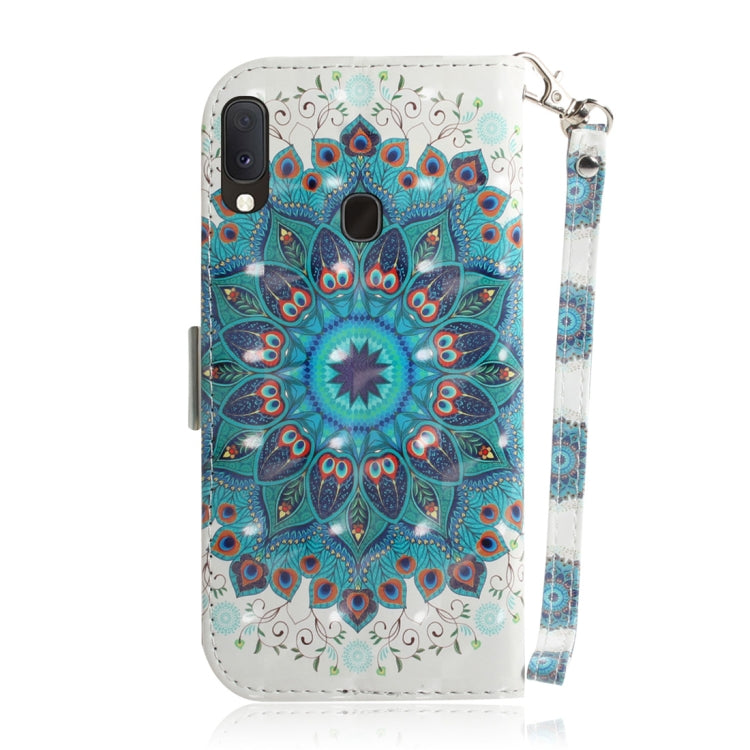 3D Colored Drawing Peacock Wreath Pattern Horizontal Flip Leather Case for Galaxy A20e, with Holder & Card Slots & Wallet