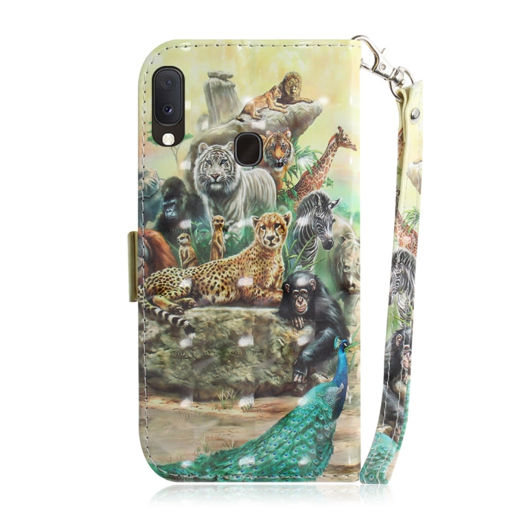 3D Colored Drawing Animals Pattern Horizontal Flip Leather Case for Galaxy A20e, with Holder & Card Slots & Wallet