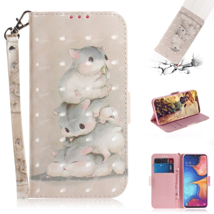 3D Colored Drawing Squirrels Pattern Horizontal Flip Leather Case for Galaxy A20e, with Holder & Card Slots & Wallet