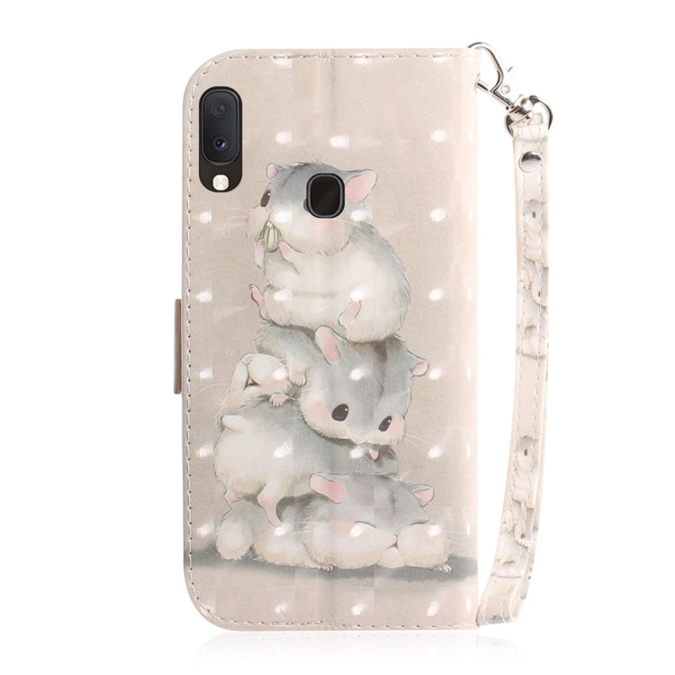 3D Colored Drawing Squirrels Pattern Horizontal Flip Leather Case for Galaxy A20e, with Holder & Card Slots & Wallet