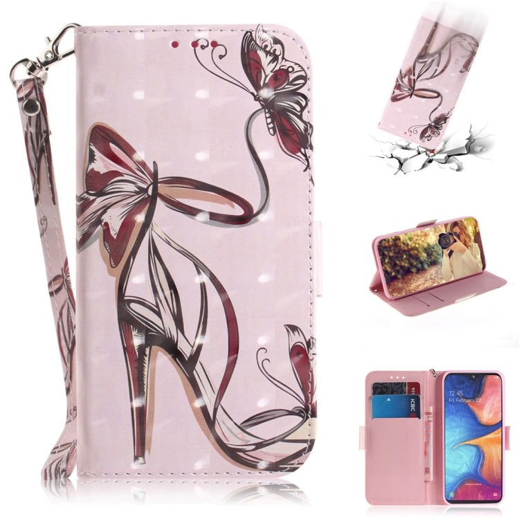 3D Colored Drawing Butterfly High-heeled Shoes  Pattern Horizontal Flip Leather Case for Galaxy A20e, with Holder & Card Slots & Wallet