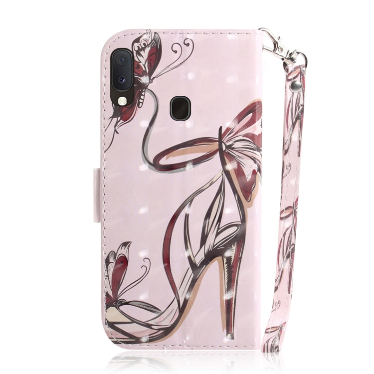 3D Colored Drawing Butterfly High-heeled Shoes  Pattern Horizontal Flip Leather Case for Galaxy A20e, with Holder & Card Slots & Wallet