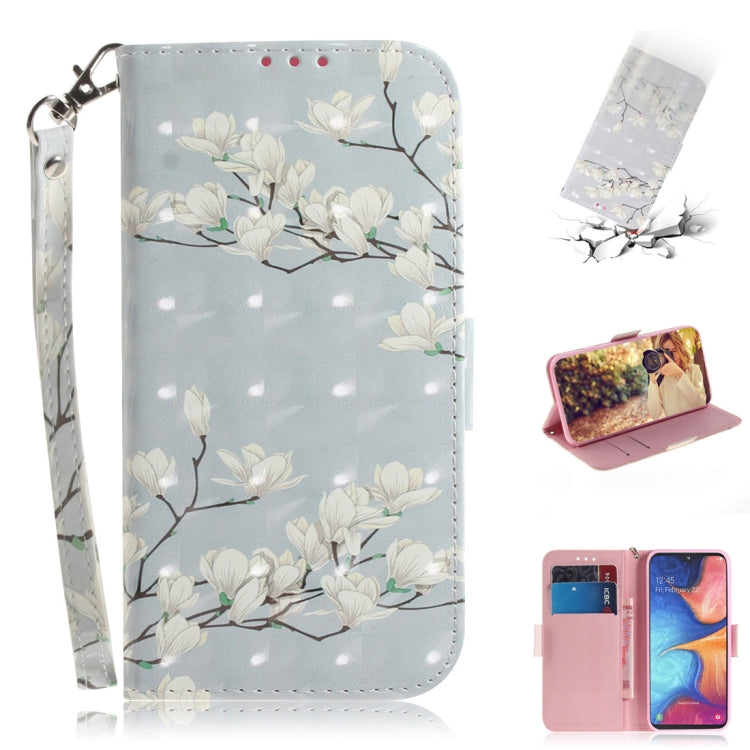 3D Colored Drawing Magnolia Pattern Horizontal Flip Leather Case for Galaxy A20e, with Holder & Card Slots & Wallet