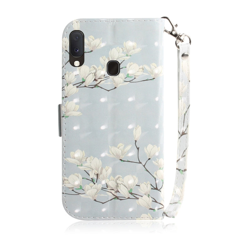 3D Colored Drawing Magnolia Pattern Horizontal Flip Leather Case for Galaxy A20e, with Holder & Card Slots & Wallet