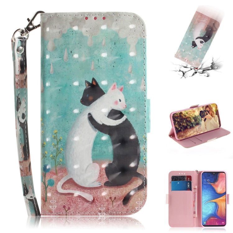 3D Colored Drawing Cats Pattern Horizontal Flip Leather Case for Galaxy A20e, with Holder & Card Slots & Wallet