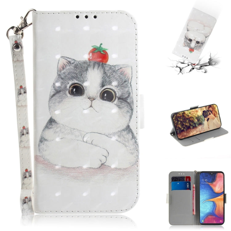 3D Colored Drawing Cute Cat Pattern Horizontal Flip Leather Case for Galaxy A20e, with Holder & Card Slots & Wallet