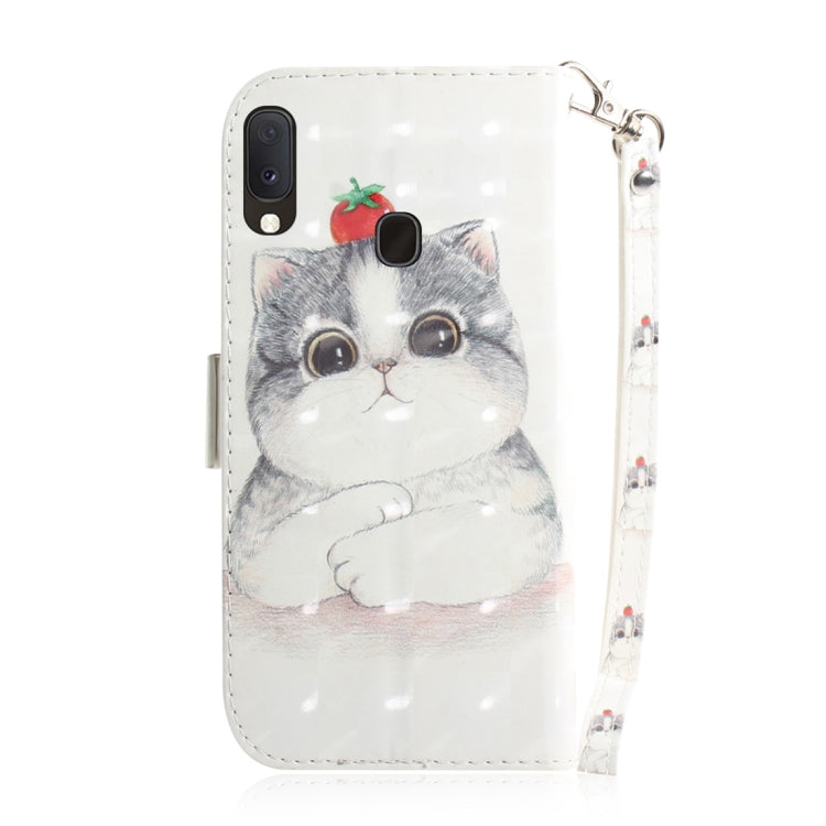 3D Colored Drawing Cute Cat Pattern Horizontal Flip Leather Case for Galaxy A20e, with Holder & Card Slots & Wallet