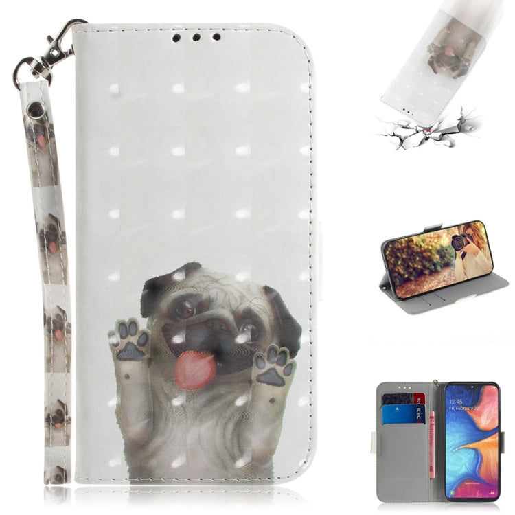 3D Colored Drawing Dog Pattern Horizontal Flip Leather Case for Galaxy A20e, with Holder & Card Slots & Wallet