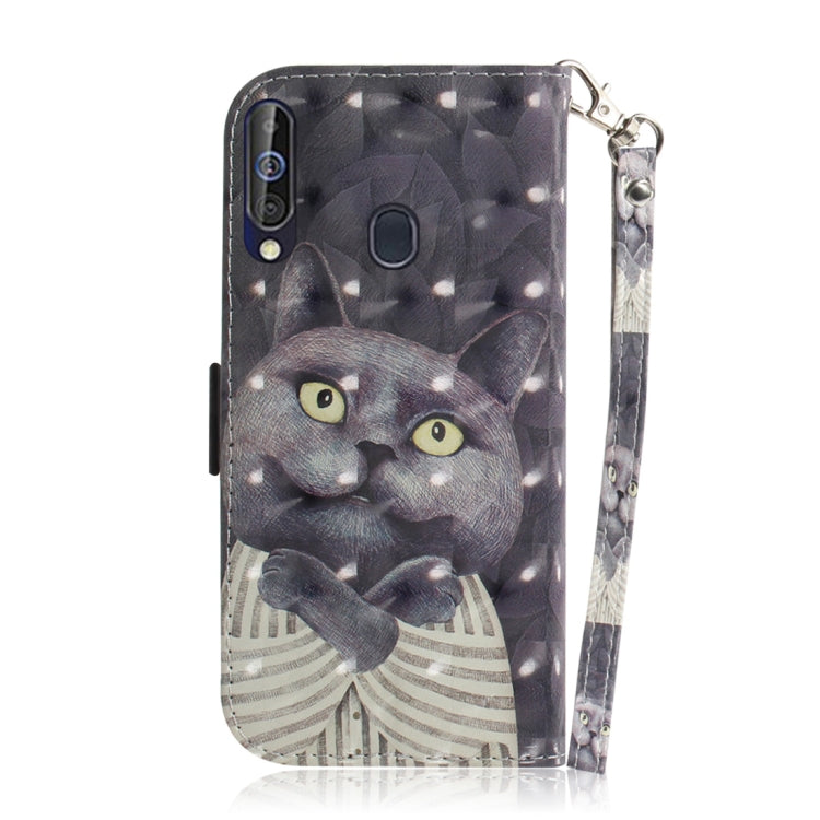 3D Colored Drawing Hug Cat Pattern Horizontal Flip Leather Case for Galaxy A60, with Holder & Card Slots & Wallet