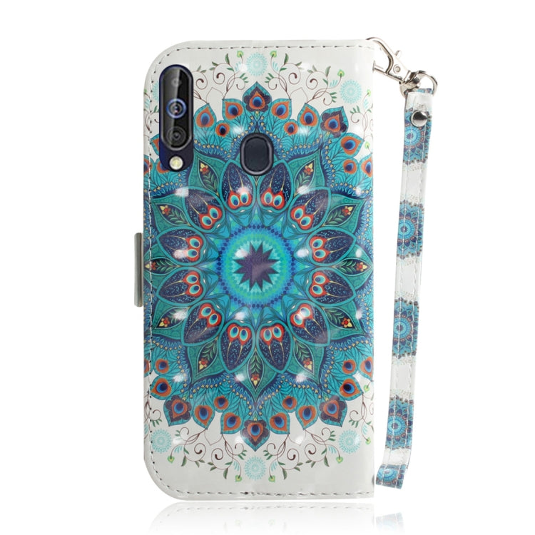 3D Colored Drawing Peacock Wreath Pattern Horizontal Flip Leather Case for Galaxy A60, with Holder & Card Slots & Wallet