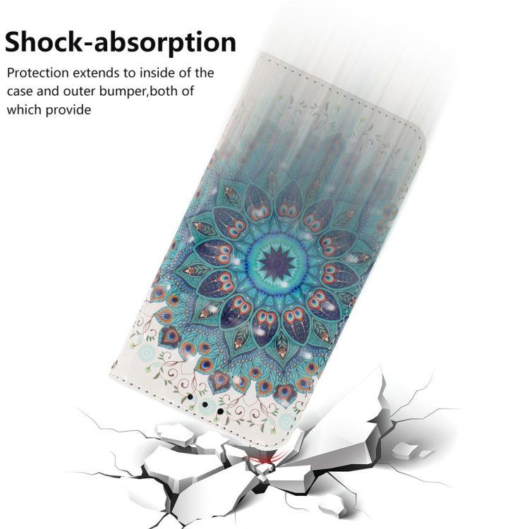 3D Colored Drawing Peacock Wreath Pattern Horizontal Flip Leather Case for Galaxy A60, with Holder & Card Slots & Wallet