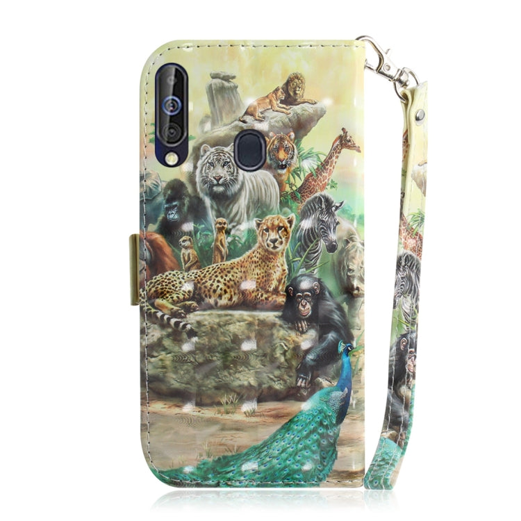 3D Colored Drawing Animals Pattern Horizontal Flip Leather Case for Galaxy A60, with Holder & Card Slots & Wallet