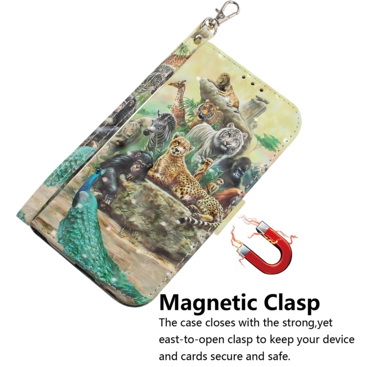 3D Colored Drawing Animals Pattern Horizontal Flip Leather Case for Galaxy A60, with Holder & Card Slots & Wallet