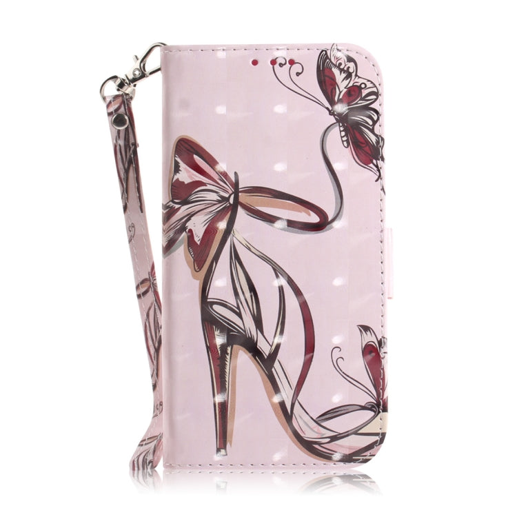3D Colored Drawing Butterfly High-heeled Shoes Pattern Horizontal Flip Leather Case for Galaxy A60, with Holder & Card Slots & Wallet
