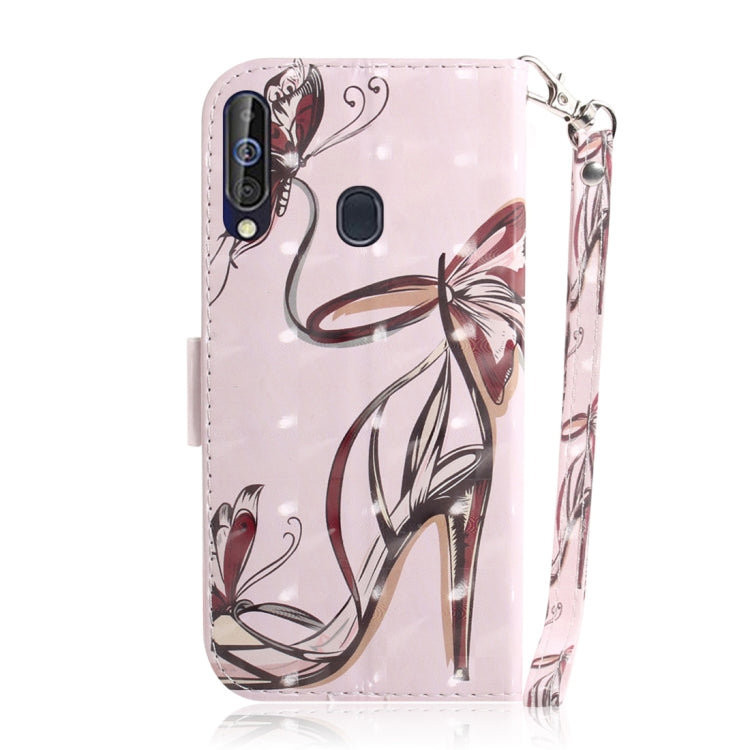 3D Colored Drawing Butterfly High-heeled Shoes Pattern Horizontal Flip Leather Case for Galaxy A60, with Holder & Card Slots & Wallet