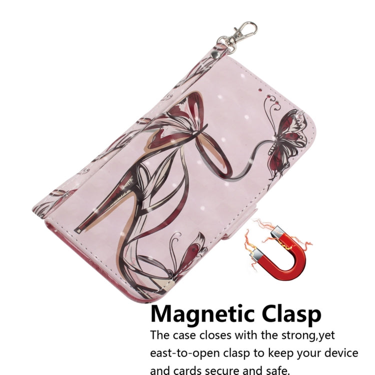 3D Colored Drawing Butterfly High-heeled Shoes Pattern Horizontal Flip Leather Case for Galaxy A60, with Holder & Card Slots & Wallet